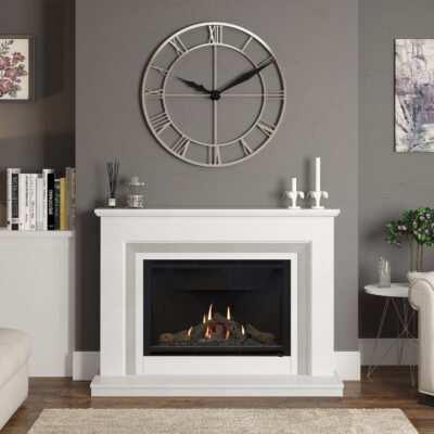 Cassius White Grey Micro Marble Gas Fireplace Suite