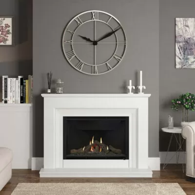 Cassius White Micro Marble Gas Fireplace Suite