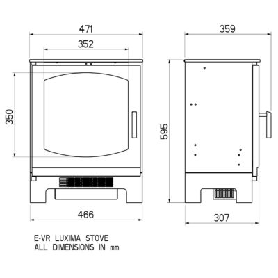 Electristove VR Luxima Dimensions