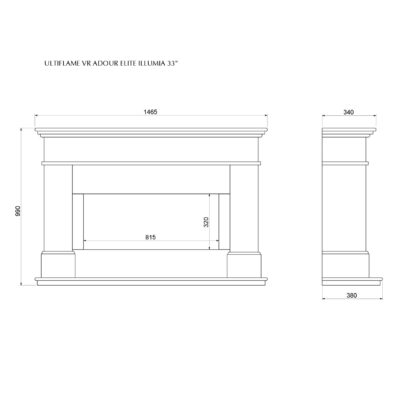 Ultiflame VR Adour Elite Illumia Suite Dimensions