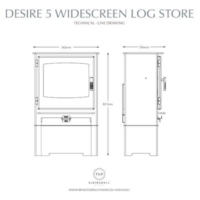Elgin & Hall Desire 5 Widescreen MF Log store Stove Dimensions
