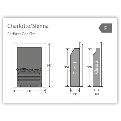 Charlotte, Sienna Radiant Gas Fire Dimensions