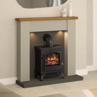 Barrowden Electric Fireplace Stone and Country Oak