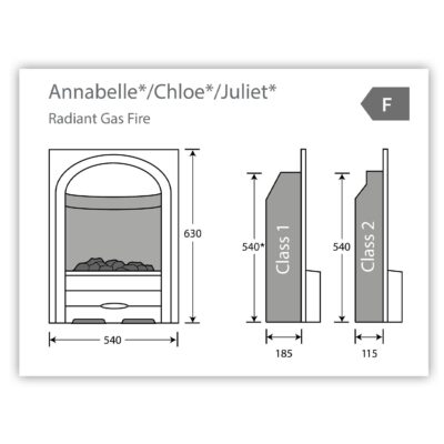Annabelle, Chloe, Juliet Radiant Gas Fire Dimensions