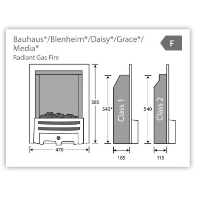 Bauhaus, Blenheim, Daisy, Grace, Media Radiant Gas Fire Dimensions
