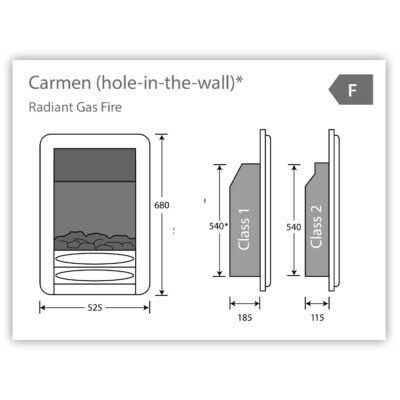 Carmen (hole-in-the-wall) Radiant Gas Fire Dimensions