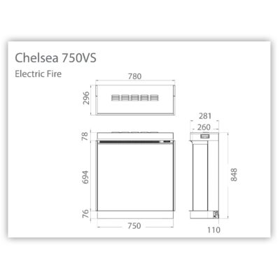 Chelsea 750VS Electric Fire Dimensions