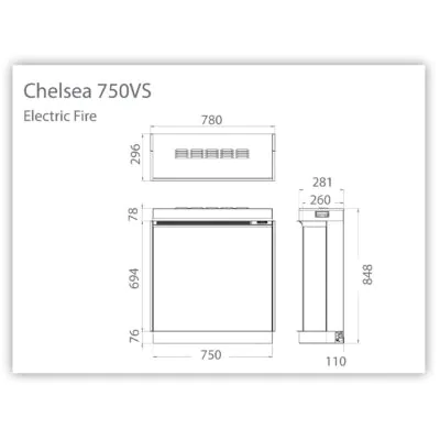 Chelsea 750VS Electric Fire Dimensions
