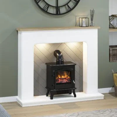 Sennen Ash White Chalet Oak and Grey Herringbone