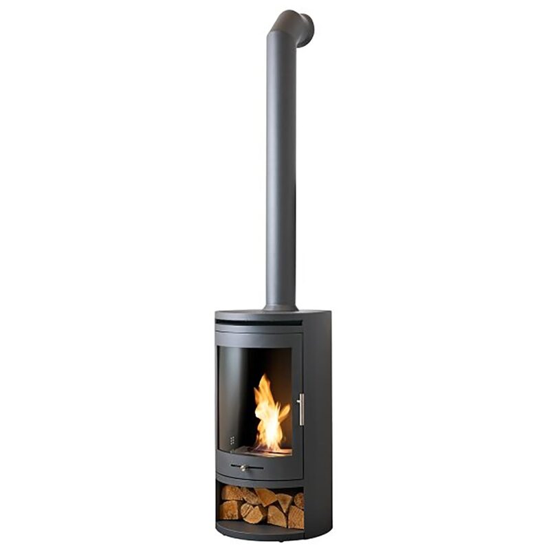 OKO S5 Grey with Tall Black Angled Stove Pipe 1