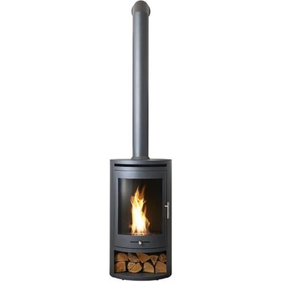 OKO S5 Grey with Tall Black Angled Stove Pipe