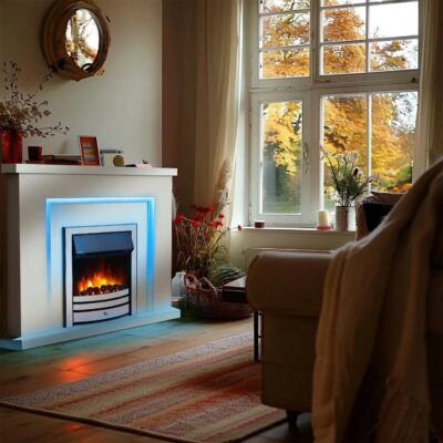 Oregon Suite White Shelf Chrome Fire