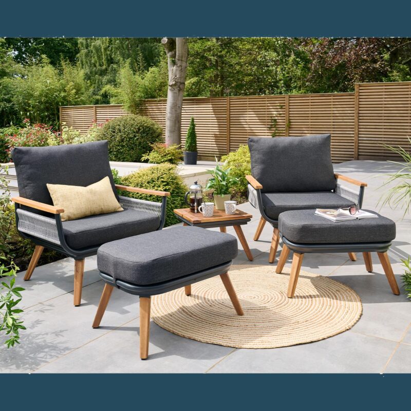 49502 Kimora Relax Bistro with foot stools with Grey Fabric Cushion