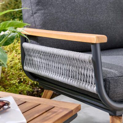 49502 Kimora Relax Bistro with foot stools with Grey Fabric Cushion