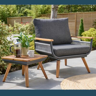 49502 Kimora Relax Bistro with foot stools with Grey Fabric Cushion