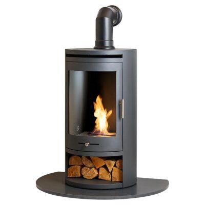 OKO S5 Grey with Angled Stove Pipe and Hearth