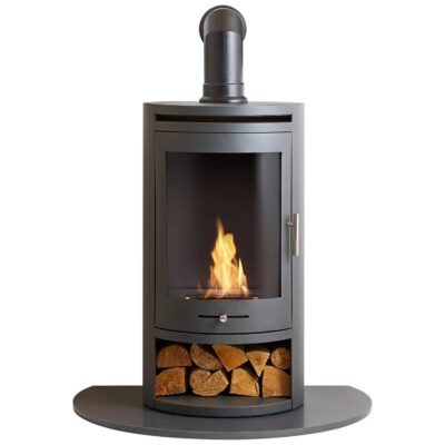 OKO S5 Grey with Angled Stove Pipe and Hearth