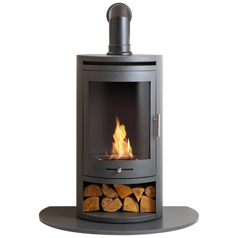OKO S5 Grey with Angled Stove Pipe and Hearth