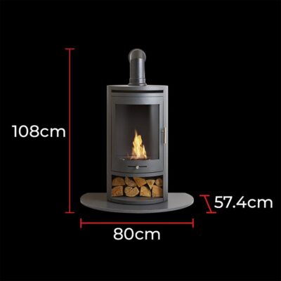 OKO S5 Grey with Angled Stove Pipe and Hearth Dimensions