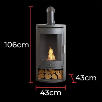 OKO S5 Grey with Black Angled Stove Pipe Dimensions