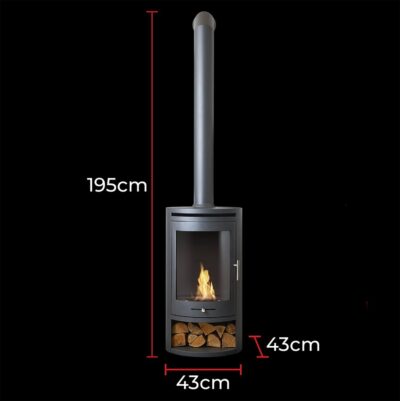 OKO S5 Grey with Tall Black Angled Stove Pipe Dimensions