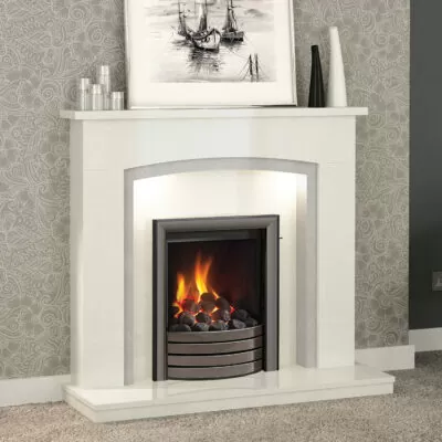 Florano White Grey Micro Marble Fireplace