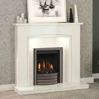 Florano White Micro Marble Fireplace
