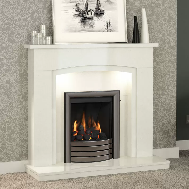 Florano White Micro Marble Fireplace